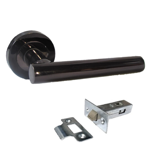 Door Handles T Bar Straight Lever on Rose Latch PACK - Black Nickel 125mm