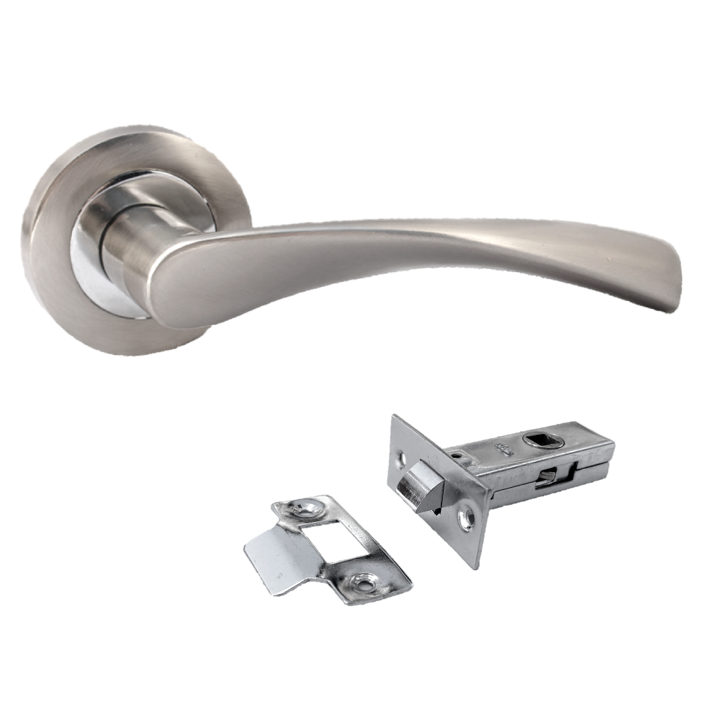 Astrid Door Handles Latch Pack Twist Lever on Rose - Satin Chrome 120mm