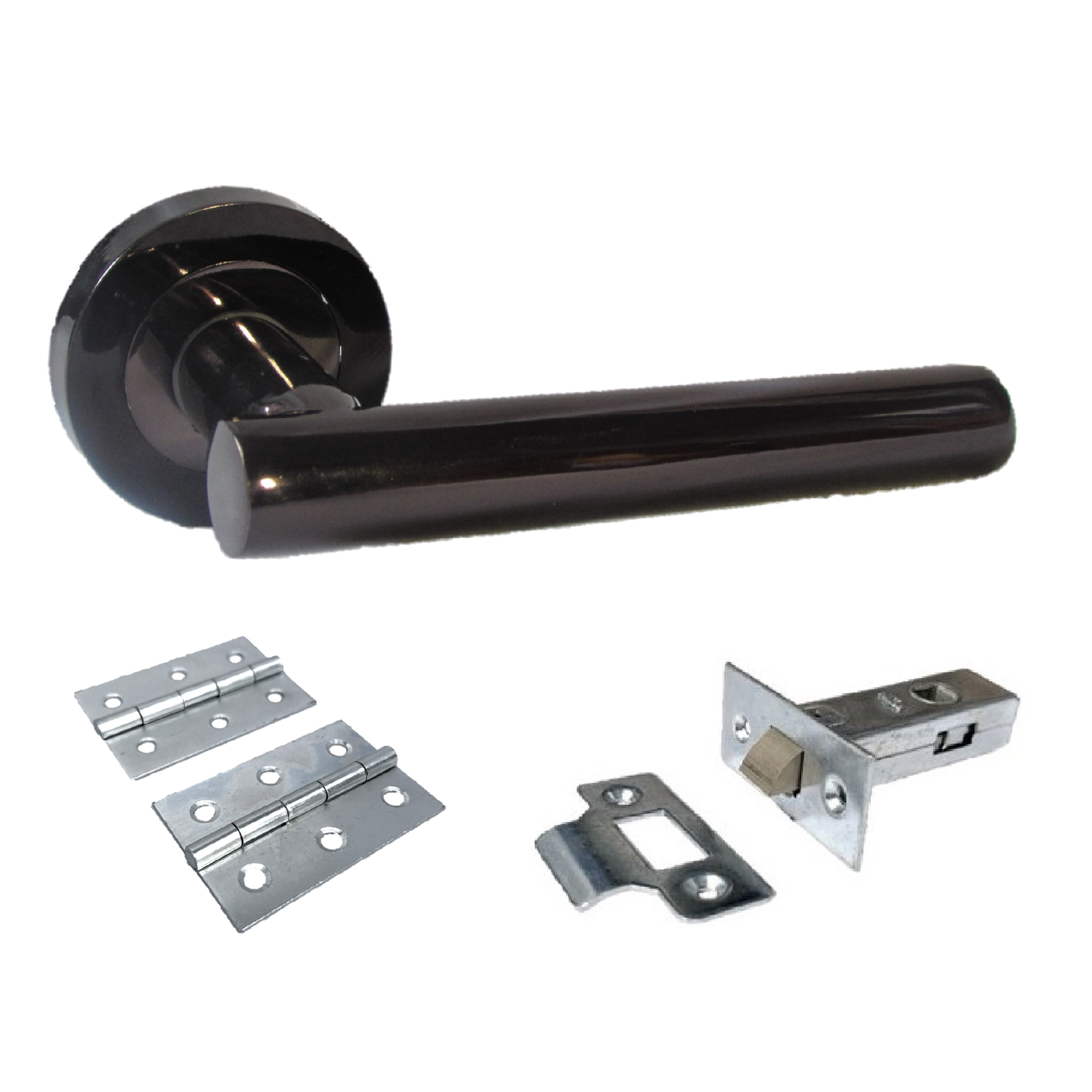 Door Handles T Bar Straight Lever on Rose Latch & Hinges - Black Nickel