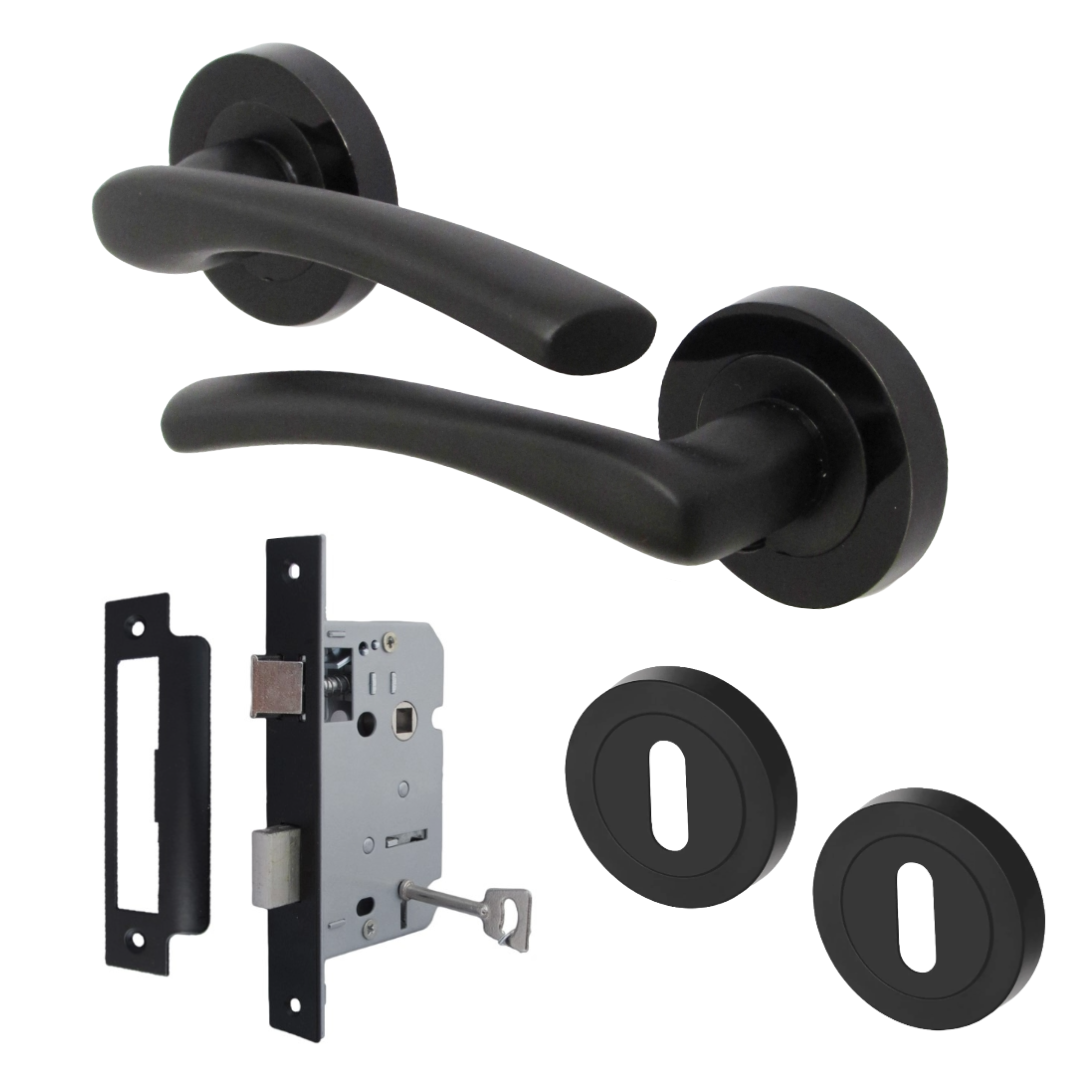 Zena Door Handle Modern Design Matt Black Lever on Nickel Rose Internal Latch Handles