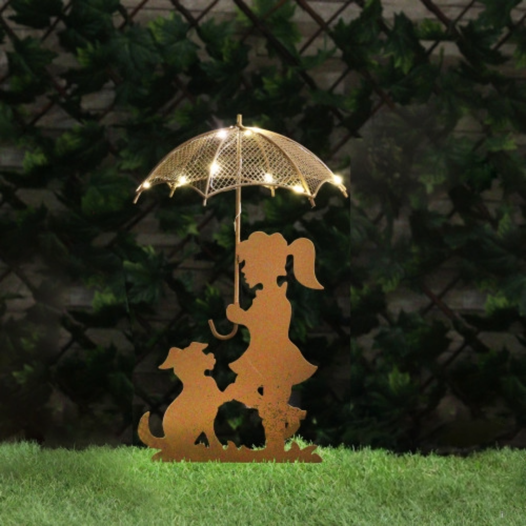 Solar Fairy Stake Light Garden Decor Girl Dog Boy Silhouette Umbrellla Toadstool