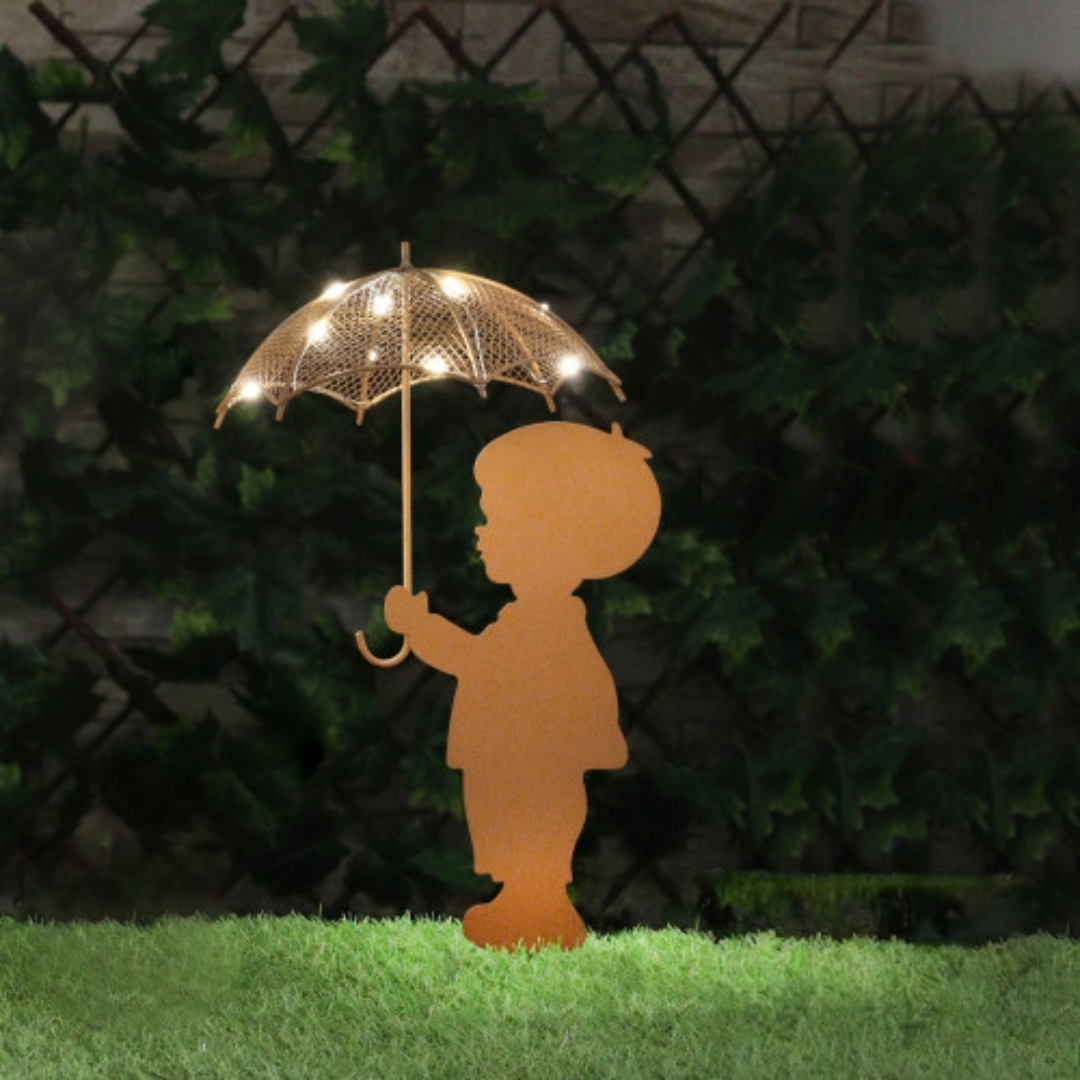 Solar Fairy Stake Light Garden Decor Girl Dog Boy Silhouette Umbrellla Toadstool