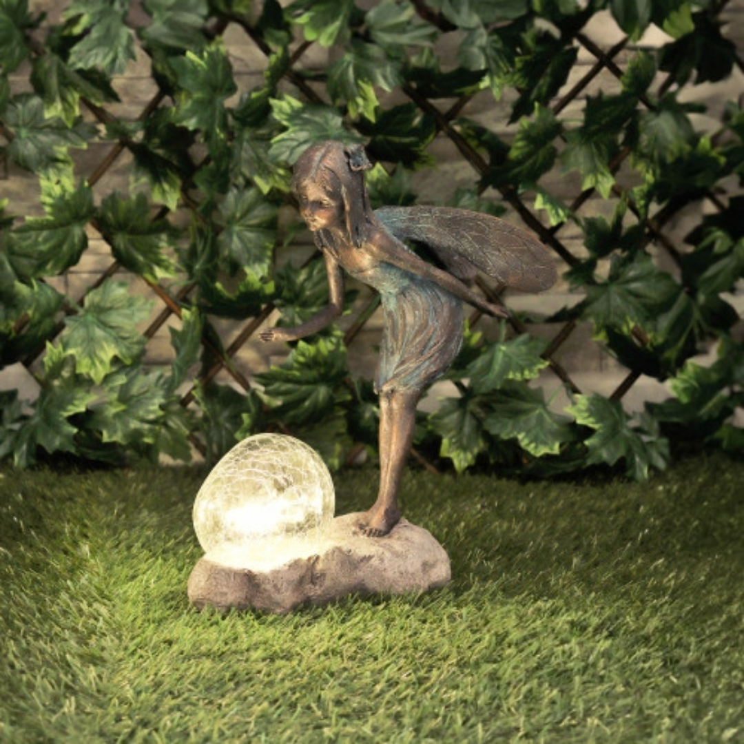 Resin Fairy On Snail or with Solar Light Flower Bubble - Magical Sculpture for Indoors Outdoor Garden Decoration Light Up