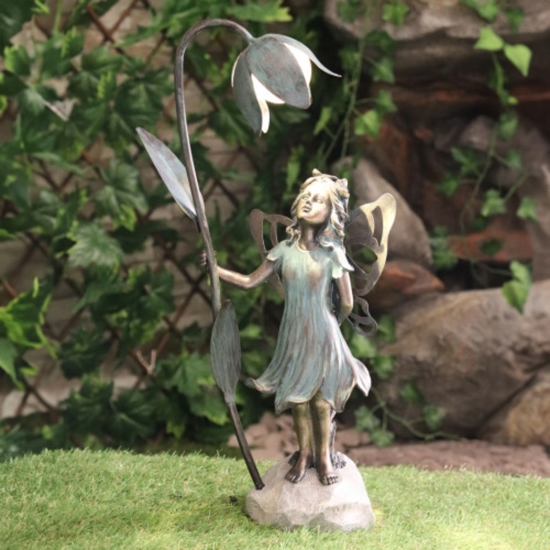 Resin Fairy On Snail or with Solar Light Flower Bubble - Magical Sculpture for Indoors Outdoor Garden Decoration Light Up
