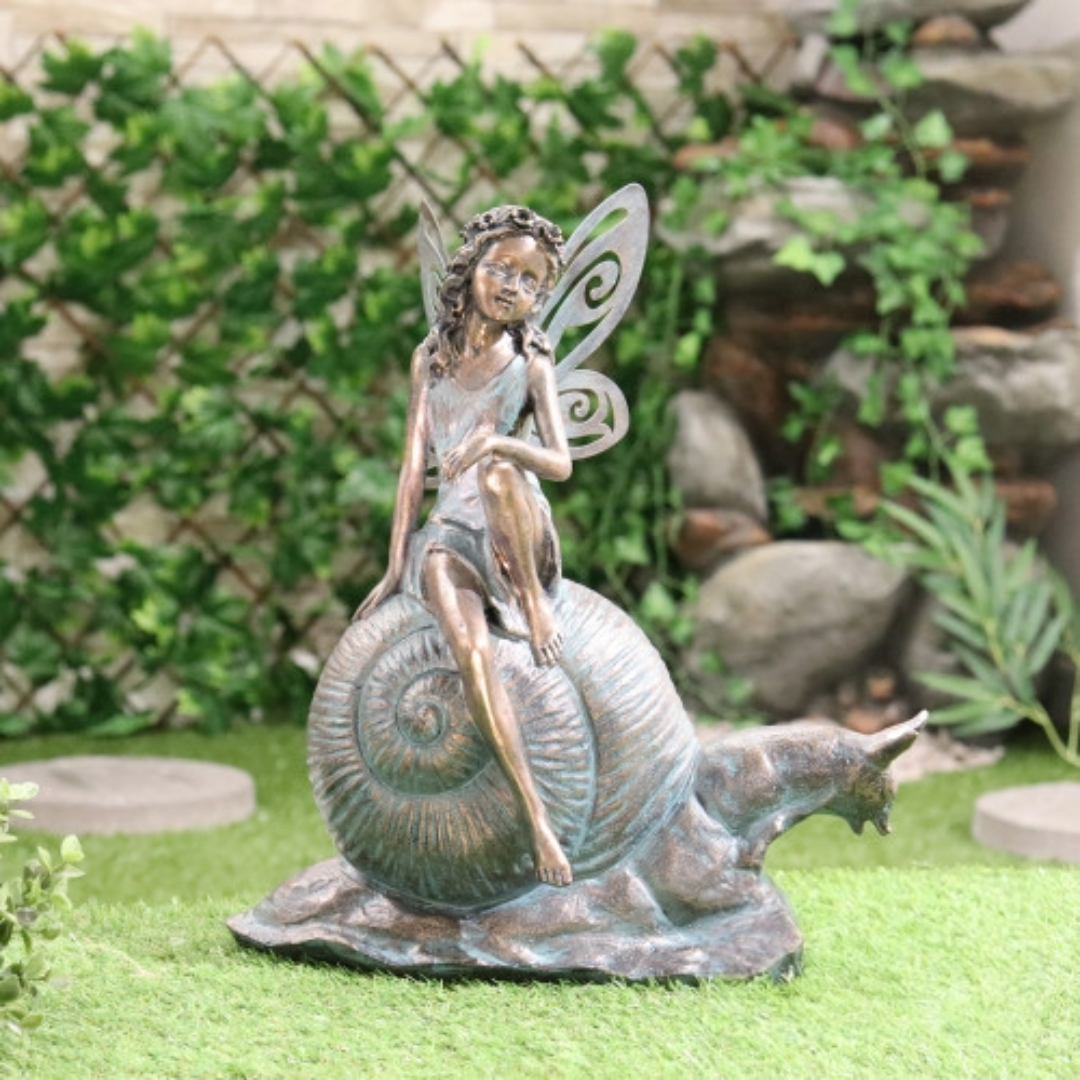 Resin Fairy On Snail or with Solar Light Flower Bubble - Magical Sculpture for Indoors Outdoor Garden Decoration Light Up