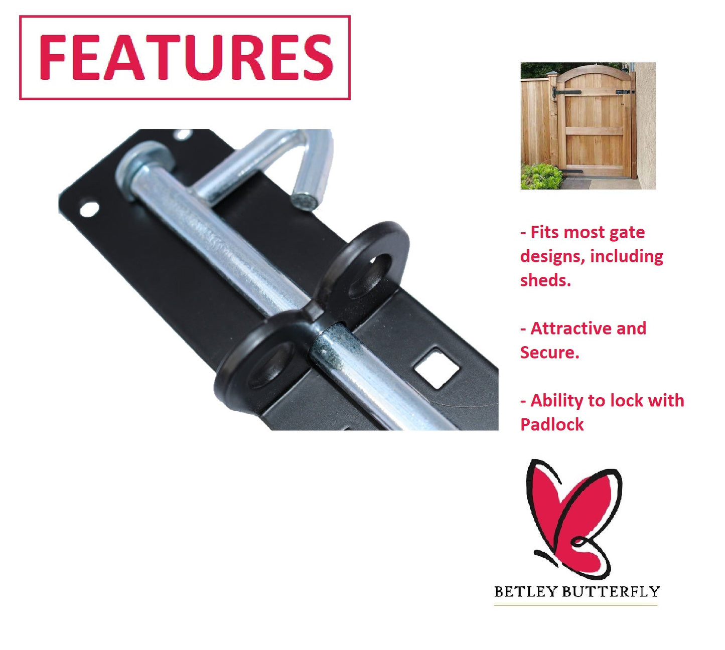 PAIR 4/6/8 inch Brenton Bolt - Black & Zinc Heavy Duty Garden Gate Shed Door