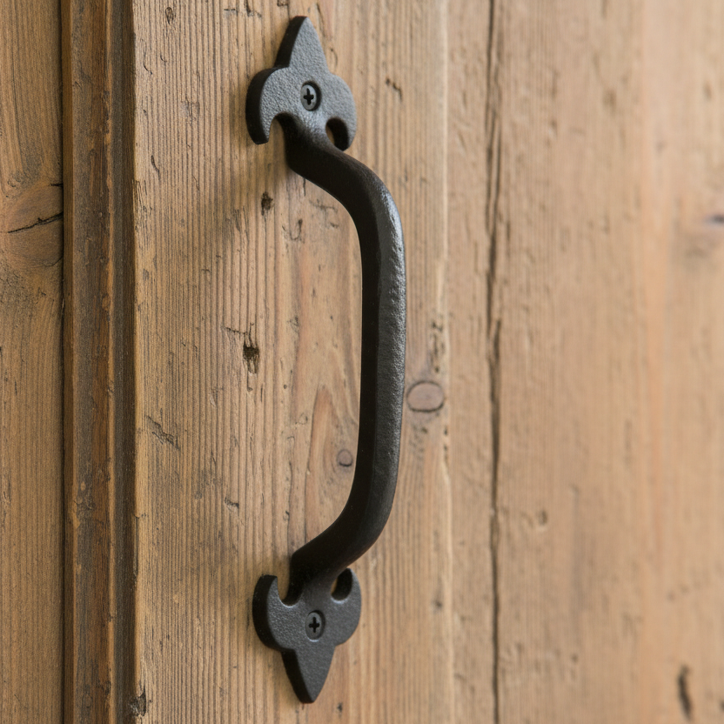 Cast Iron Black Antique Pull Handles Fleur De Lys 4" 5" 6" 7" Door Gate Shed with Fixings