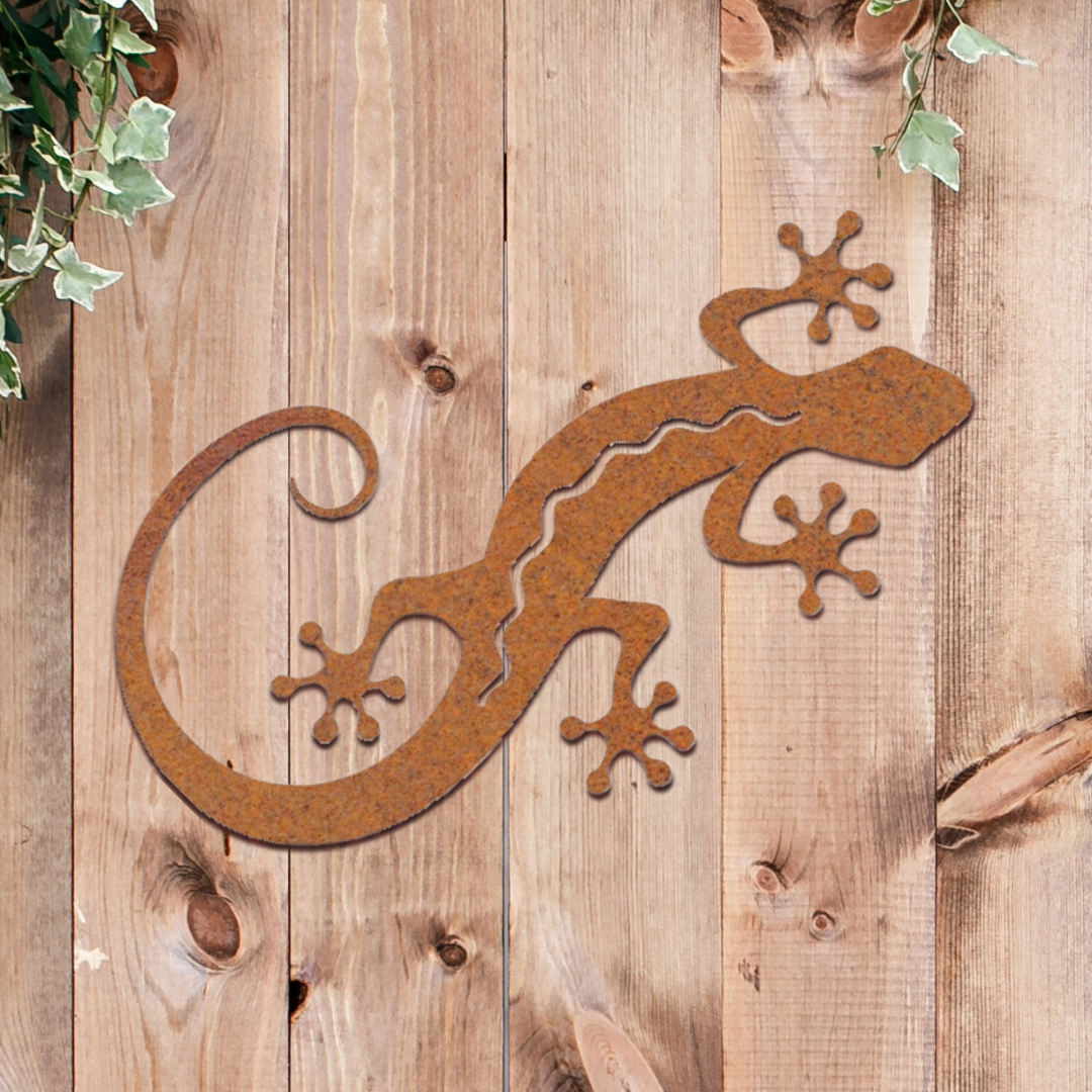 Large Rusted Metal Gecko Silhouette Wall Art - Rustic Lizard Indoor & Outdoor Yard Decoration