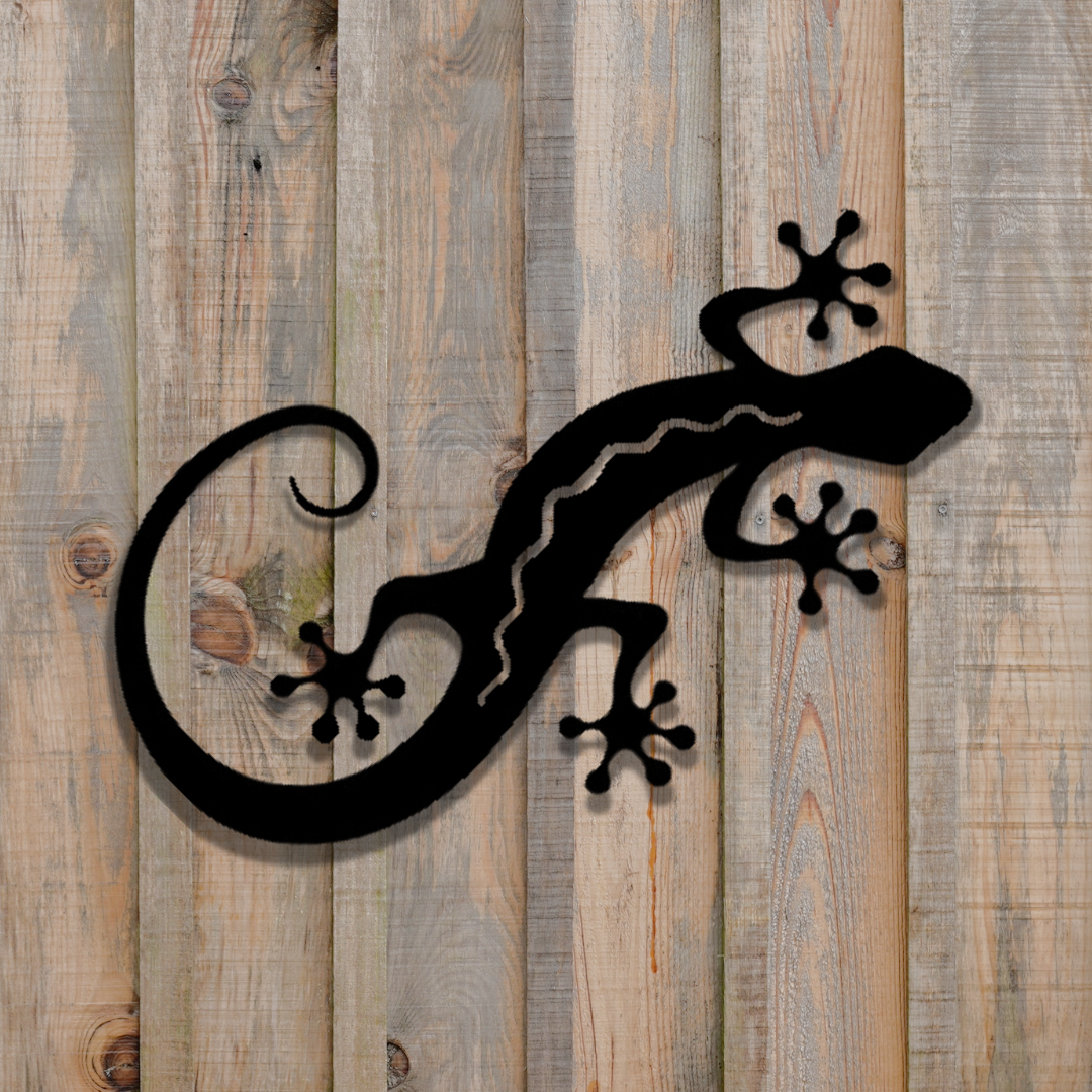 Large Black Metal Gecko Silhouette Wall Art - Rustic Lizard Indoor & Outdoor Yard Decoration