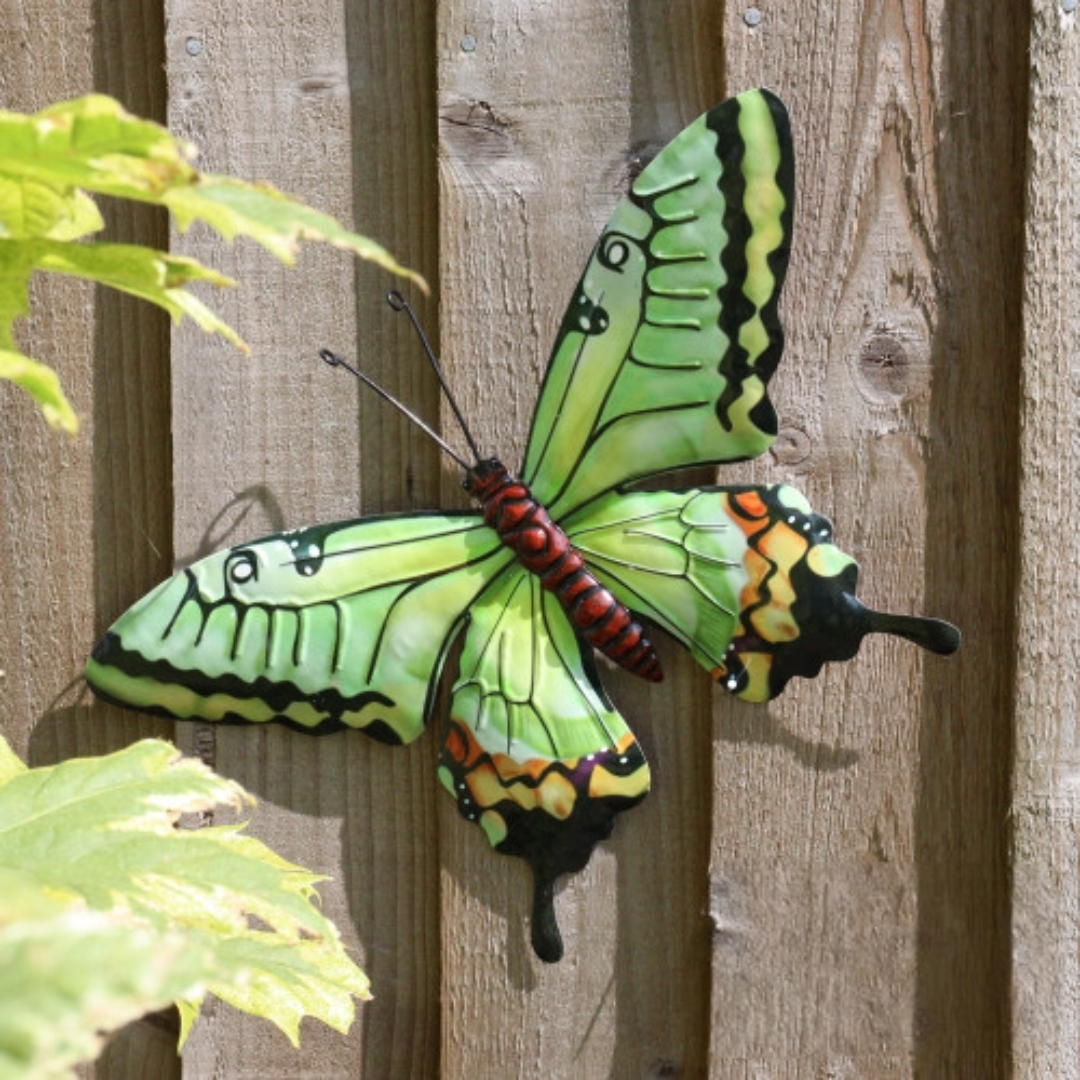 Metal Butterfly Wall Art Decoration - Pink Blue Green Orange Fence Butterflies