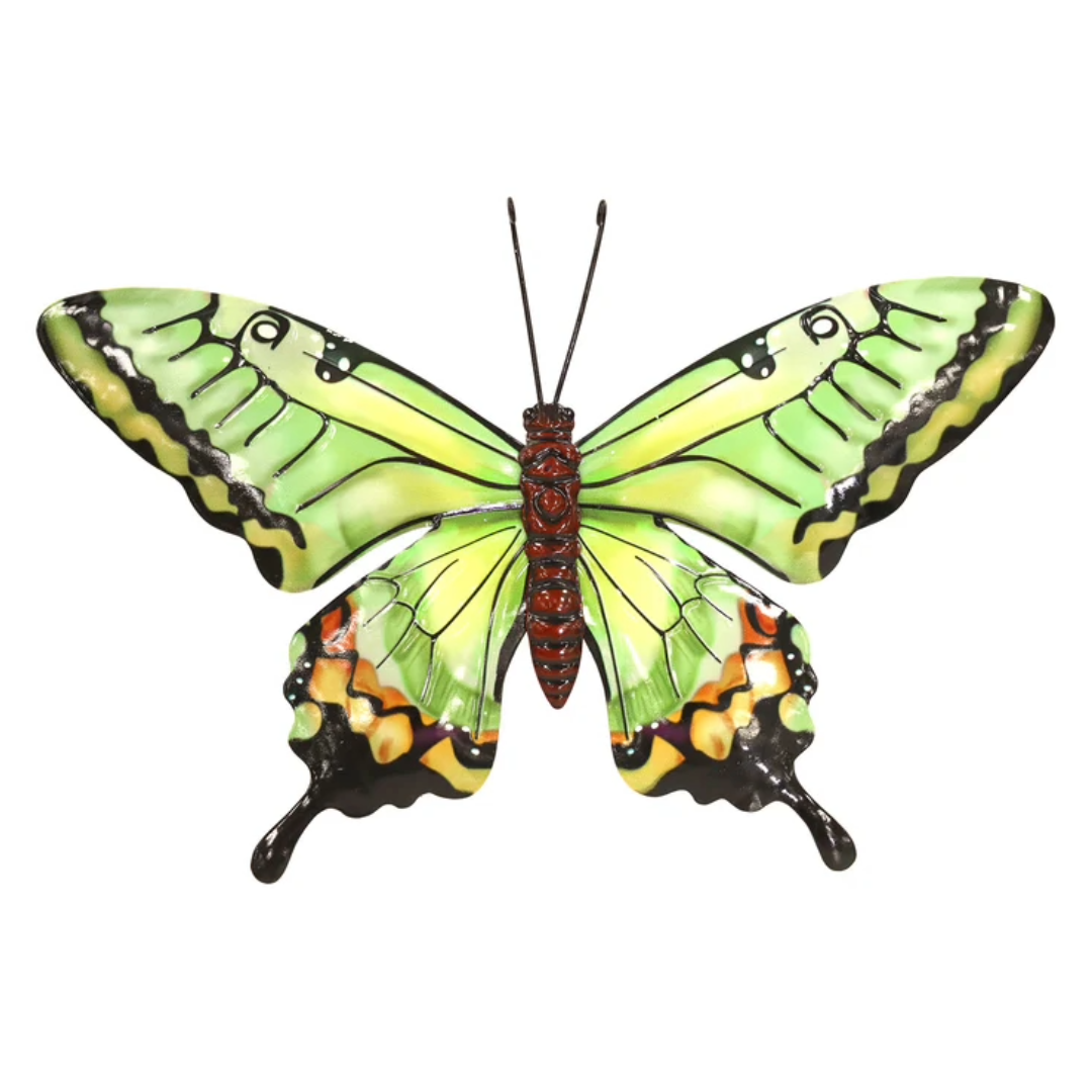 Metal Butterfly Wall Art Decoration - Pink Blue Green Orange Fence Butterflies