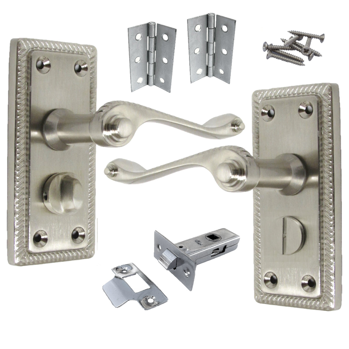 Marketplace JPG companion for Georgian Door Handles Privacy WC Bathroom Pack Satin 108mm X 48mm Scroll Lever