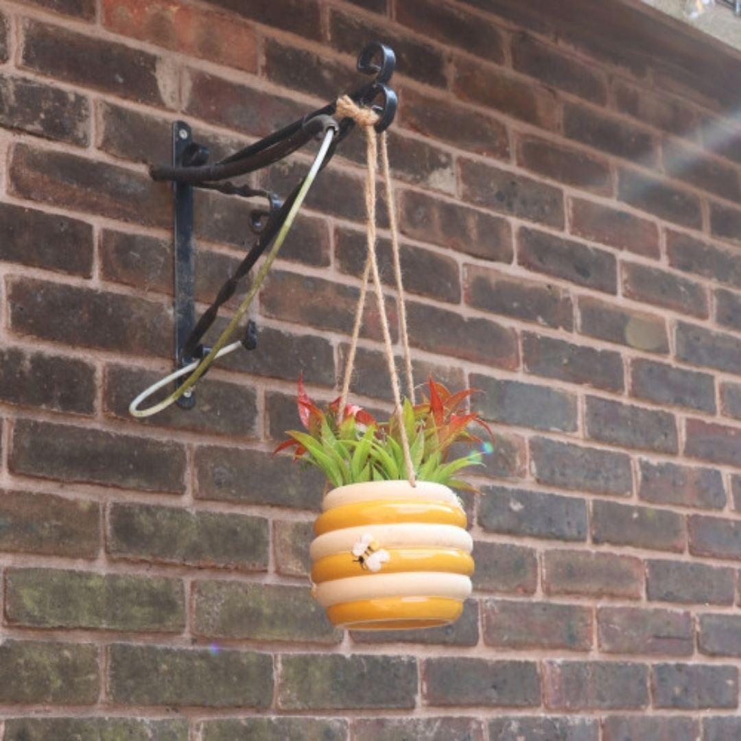 Ceramic Honeybee Pot Planter - Bee Yellow White Tree Hanging Planters - Garden Decoration