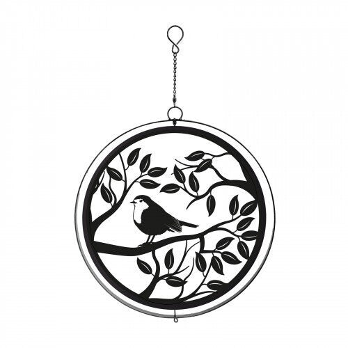 Robin in Tree Silhouette Hanging Orbit Spinner - Black Bronze