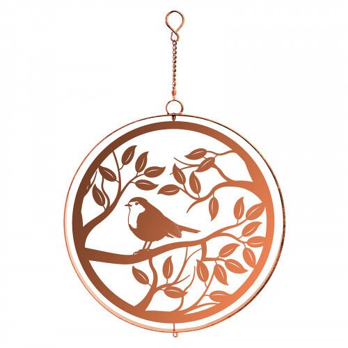 Robin in Tree Silhouette Hanging Orbit Spinner - Black Bronze