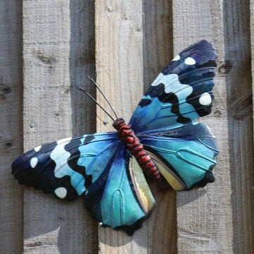 Metal Butterfly Wall Art Decoration - Pink Blue Green Orange Fence Butterflies