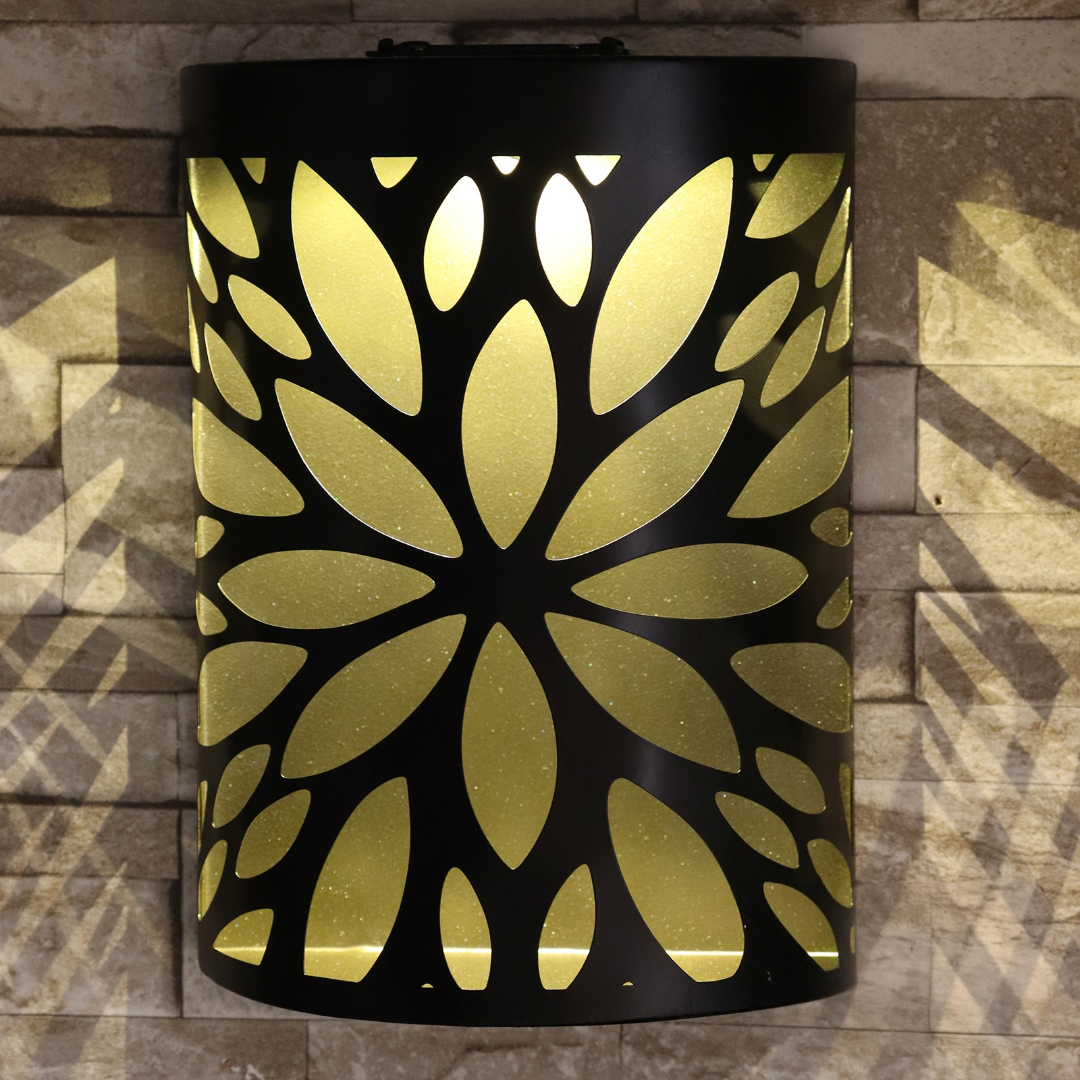 Curved Abstract Flower Solar Wall Panel LED Light Metal Garden Wall Lights