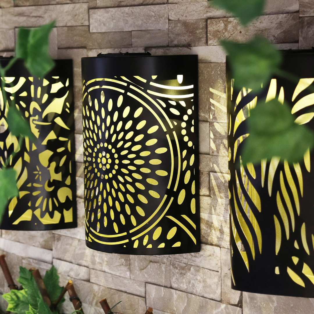 Curved Moroccan Solar Wall Panel LED Light Metal Garden Wall Lights