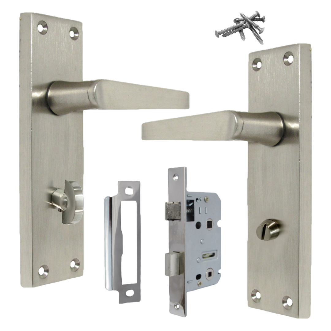 Bathroom Door Handles SATIN Victorian STRAIGHT Lever + Lock