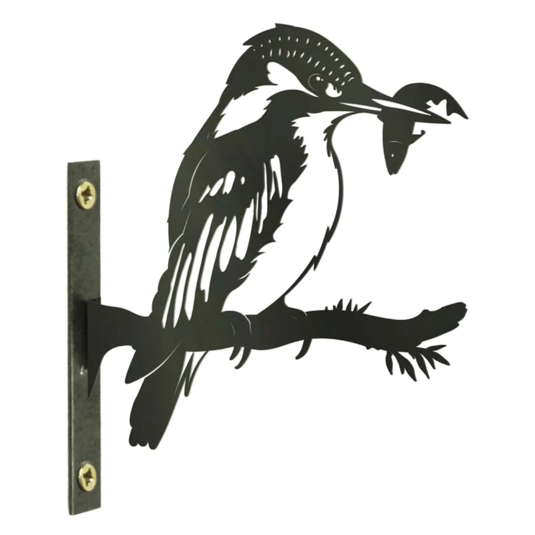 Support de branche de martin-pêcheur en métal noir, silhouette, décoration montable sur un arbre ou une clôture