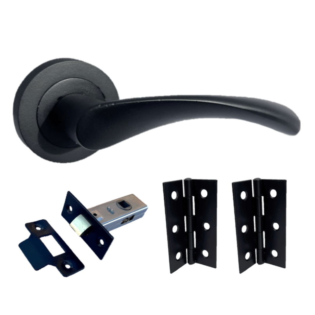 Poignées de porte Astrid à levier pivotant sur rosace - Charnières à loquet noir mat 120 mm