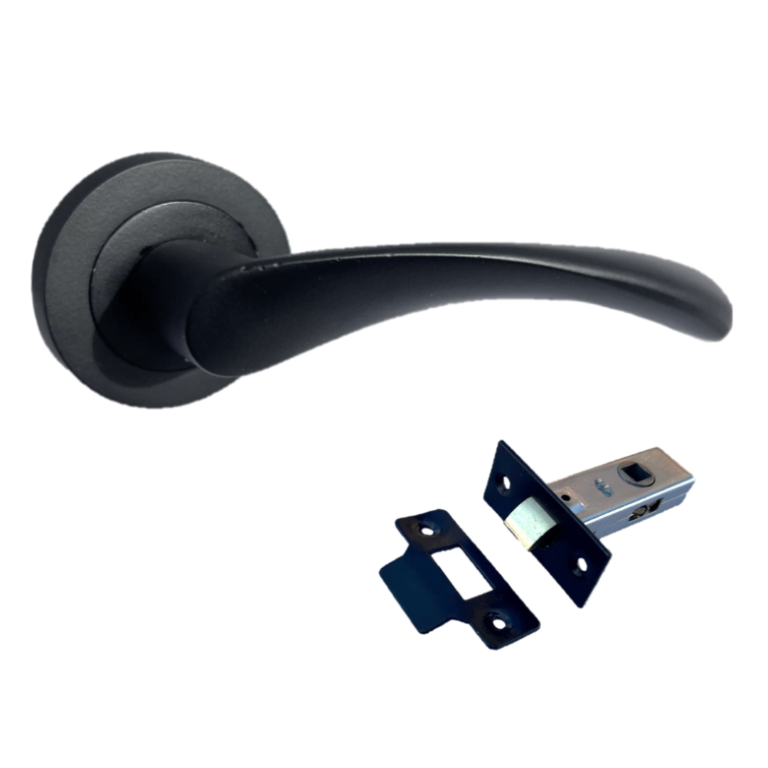 Poignée de porte Astrid à levier tournant sur rosace - Loquet noir mat 120 mm