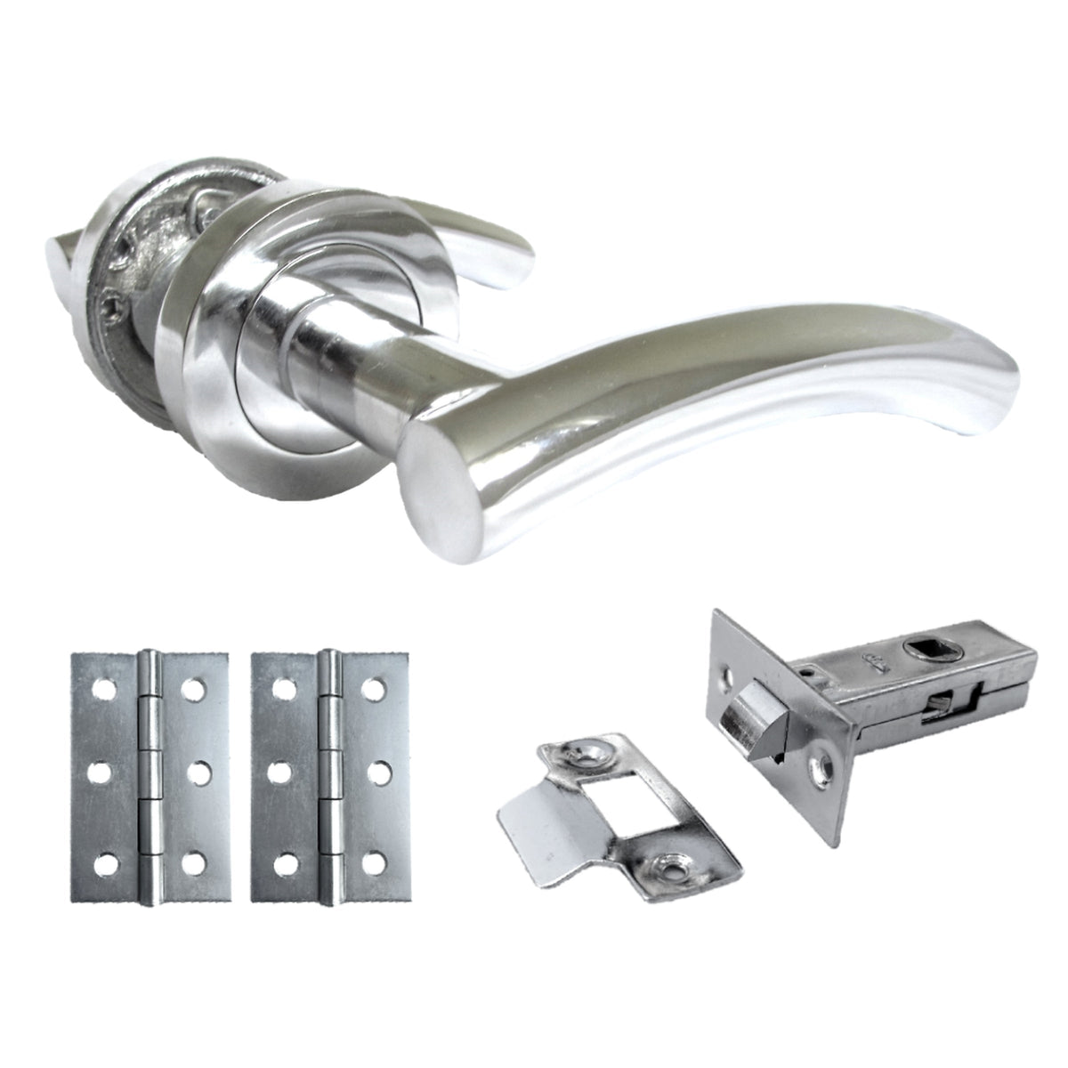 Marketplace JPG companion for Arched Lever Door Handles on Round Rose Chrome 134mm Tubular Latch Hinges