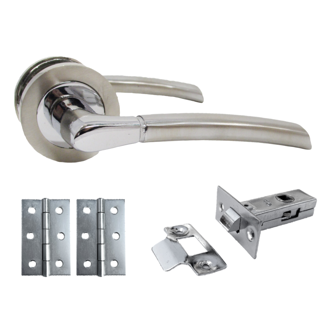 Indiana Door Handles Lever on Rose Duo - Chrome Satin Latch Hinges Pack 125mm