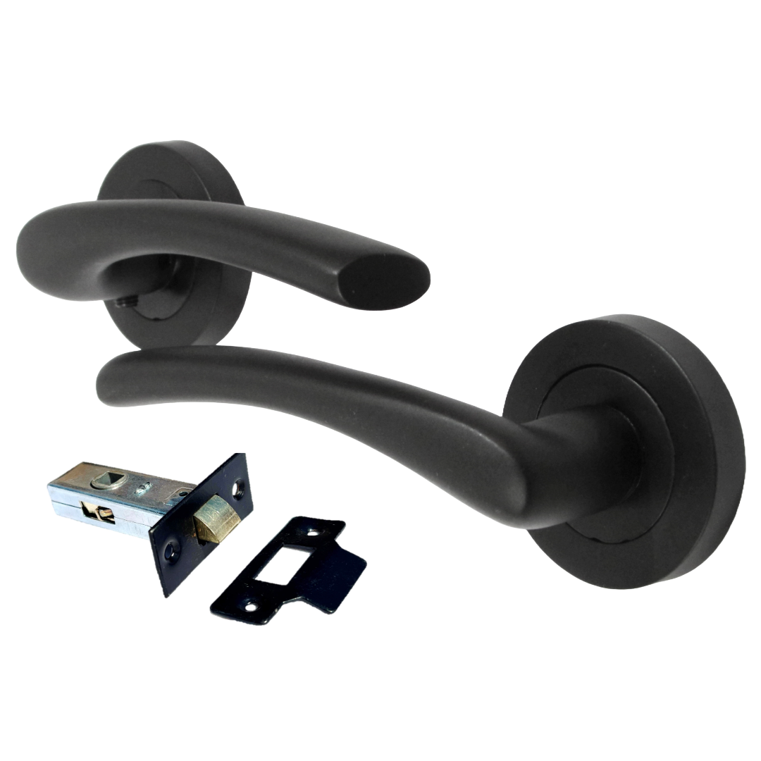 Zena Door Handle Modern Design Matt Black Lever on Rose Internal + Tubular Latch