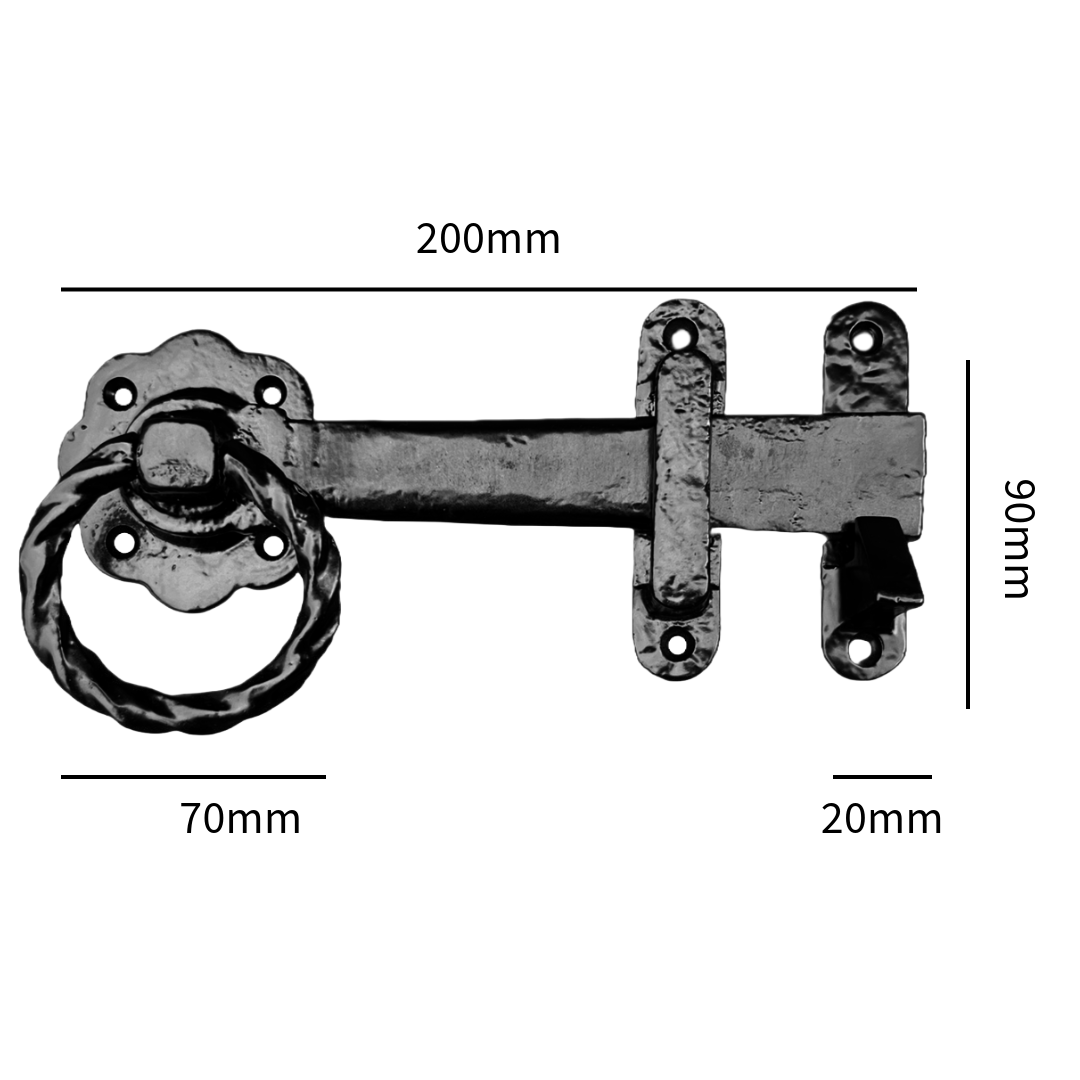 Twisted Ring Gate Latch Circle Black Antique 200mm Garden Cottage