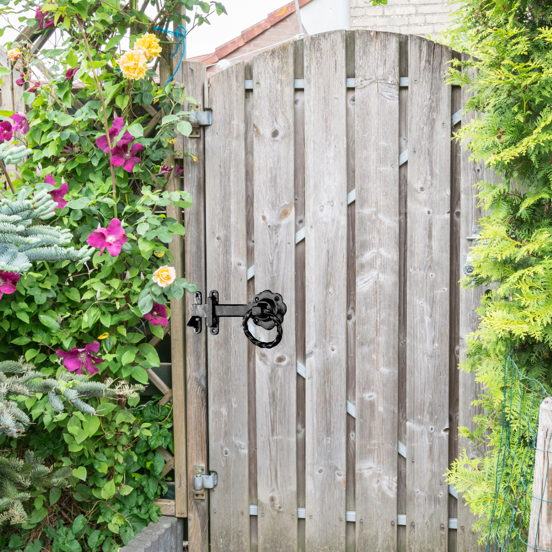 Twisted Ring Gate Latch Circle Black Antique 200mm Garden Cottage