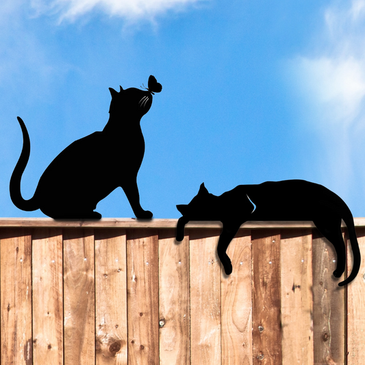Cat Fence Topper Black Metal Silhouette Garden Decoration