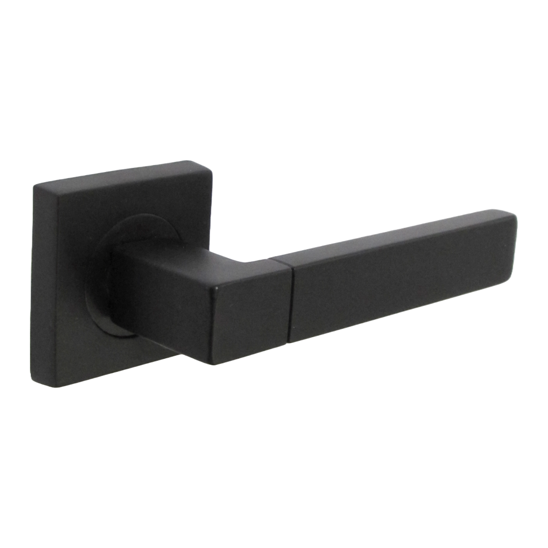 Cafri Line Door Handle Matt Black Lever on Square Rose Internal Wooden Handles + 64mm Latch
