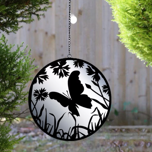 Hanging Butterfly Mirror Silhouette Spinner - Black Tree Hanger