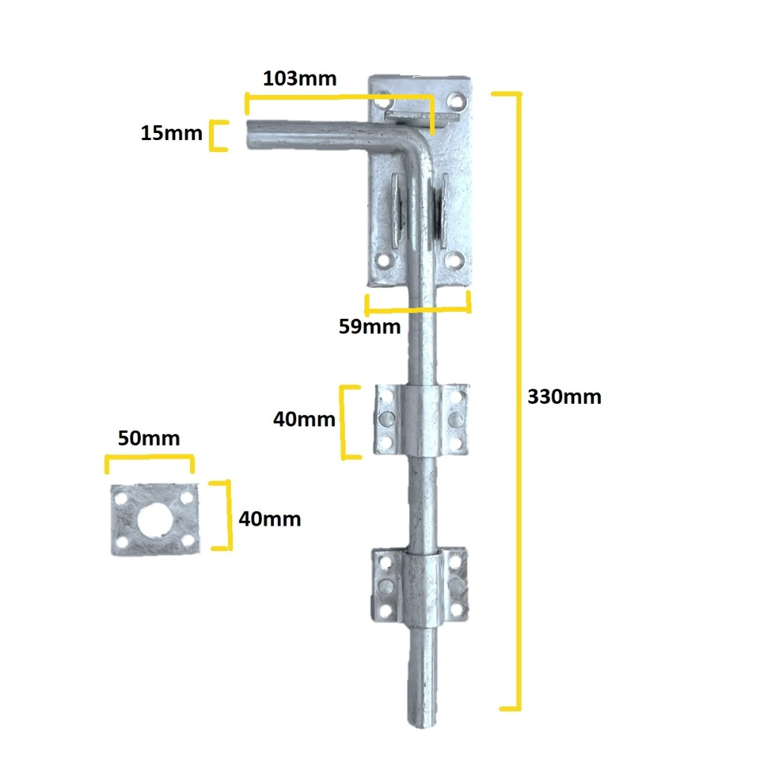 12" 24" Drop Bolt - Gate Garage Strong Heavy Duty