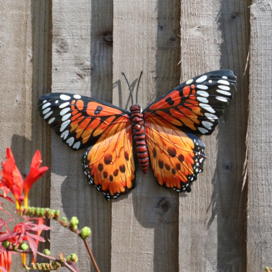 Metal Butterfly Wall Art Decoration - Pink Blue Green Orange Fence Butterflies