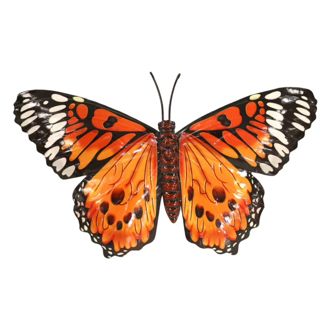 Metal Butterfly Wall Art Decoration - Pink Blue Green Orange Fence Butterflies
