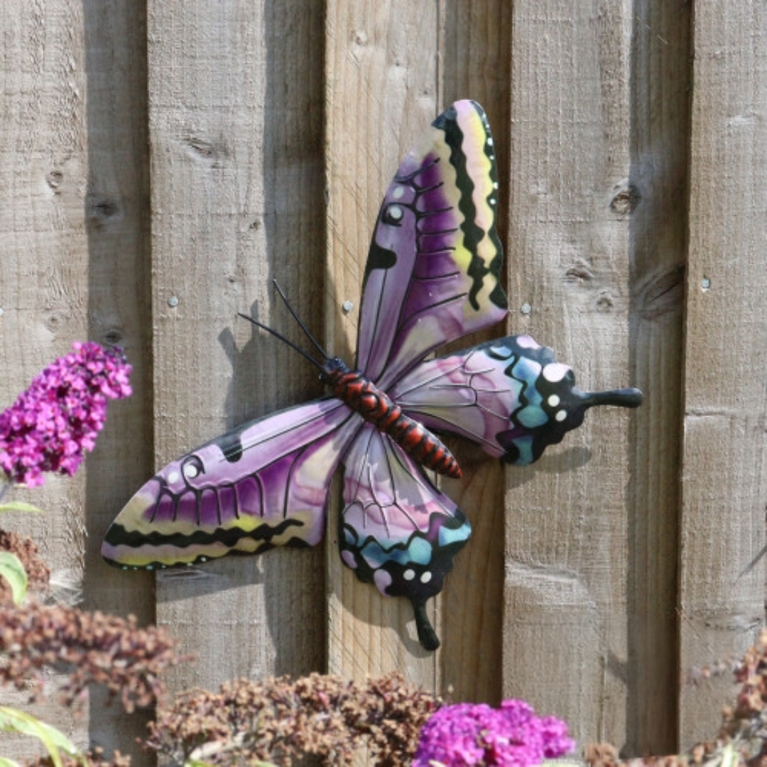 Metal Butterfly Wall Art Decoration - Pink Blue Green Orange Fence Butterflies