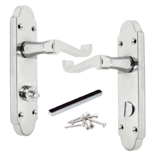 Epsom Door Handle Bath Privacy Lock Scroll Lever - Chrome