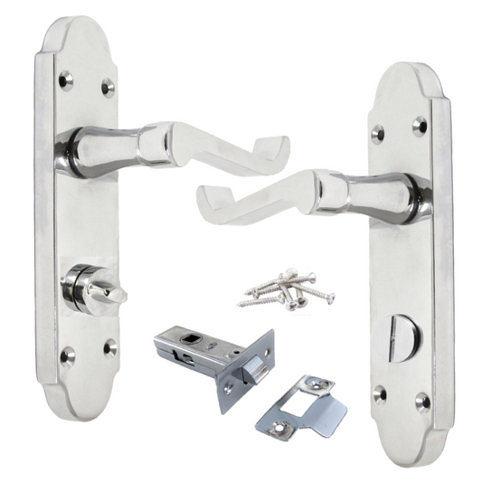 Epsom Door Handle Bath Privacy Lock + Tubular Latch Scroll Lever - Chrome