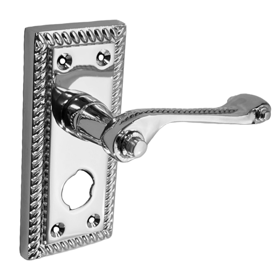 Georgian Door Handles Polished Chrome Suite Privacy WC Bathroom + Tub Latch