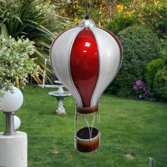 Red and White Solar Hot Air Balloon – Outdoor Hanging LED Light for Garden, Patio & Porch Décor