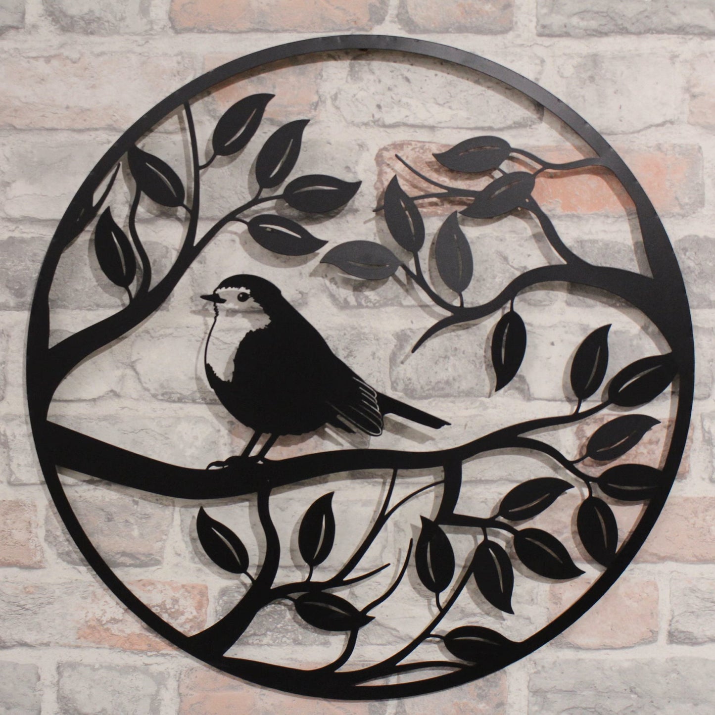Black Metal Round Robin Silhouette Wall Art
