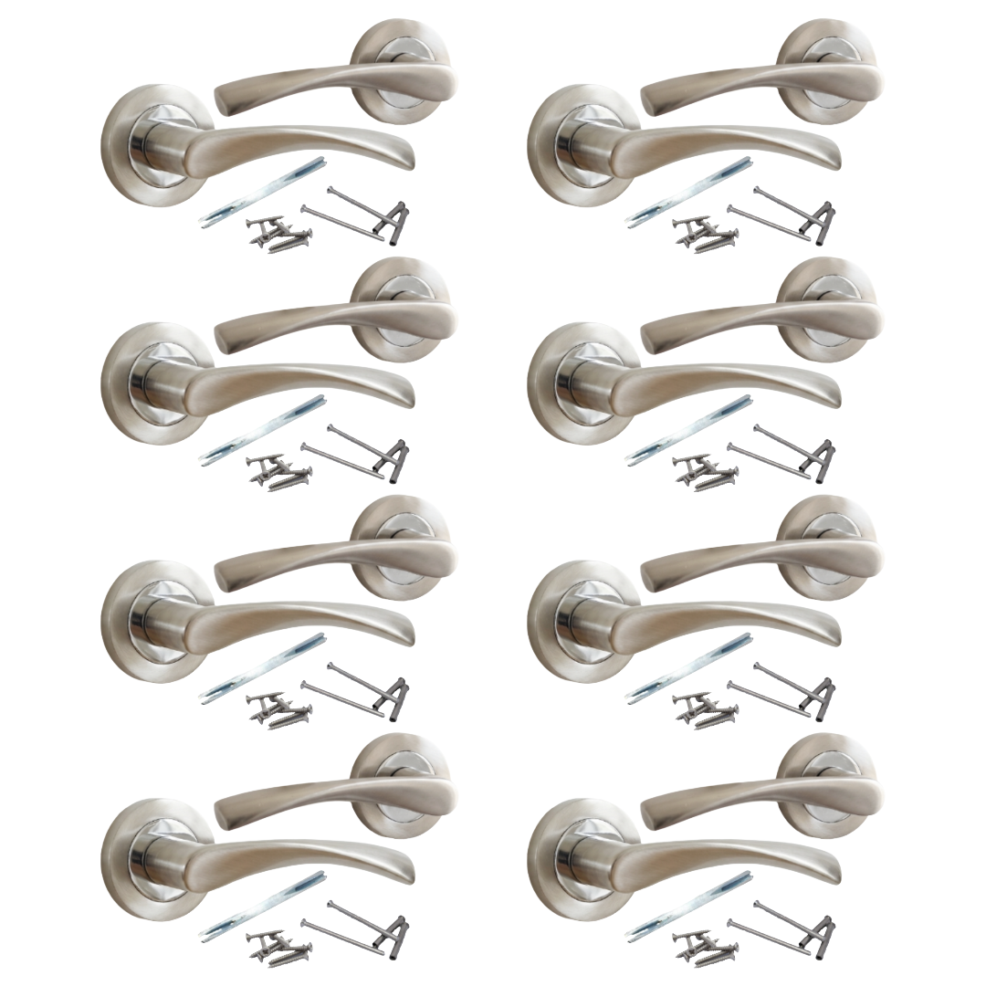 MULTIPACK Astrid Door Handles Latch Twist Lever on Rose - Satin and Chrome 120mm
