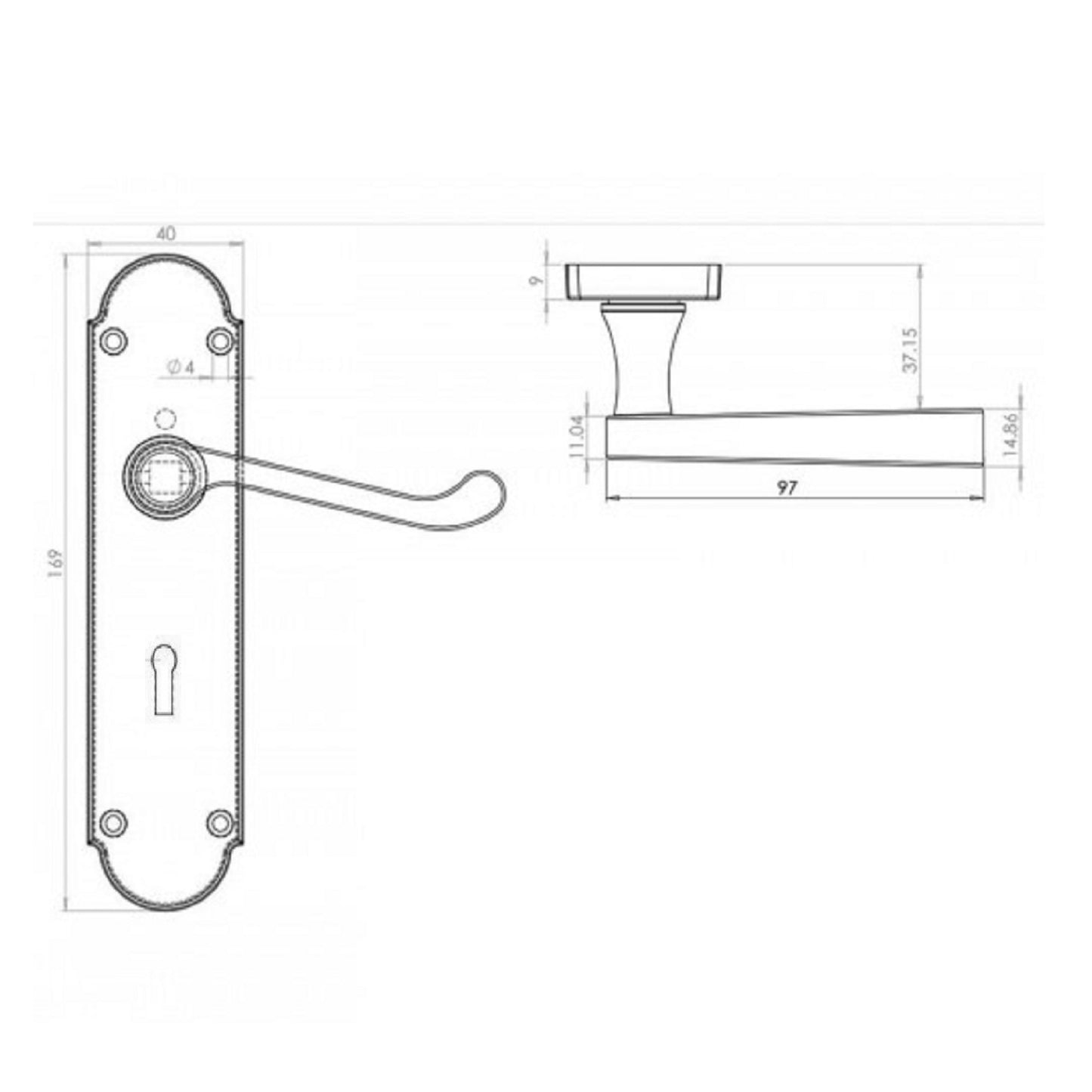 Epsom Door Handles Key Lock Scroll Lever - Satin Pack Hinges