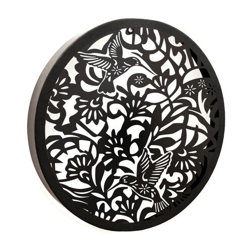 Round Hummingbird Solar Wall Panel Metal LED Garden Decor