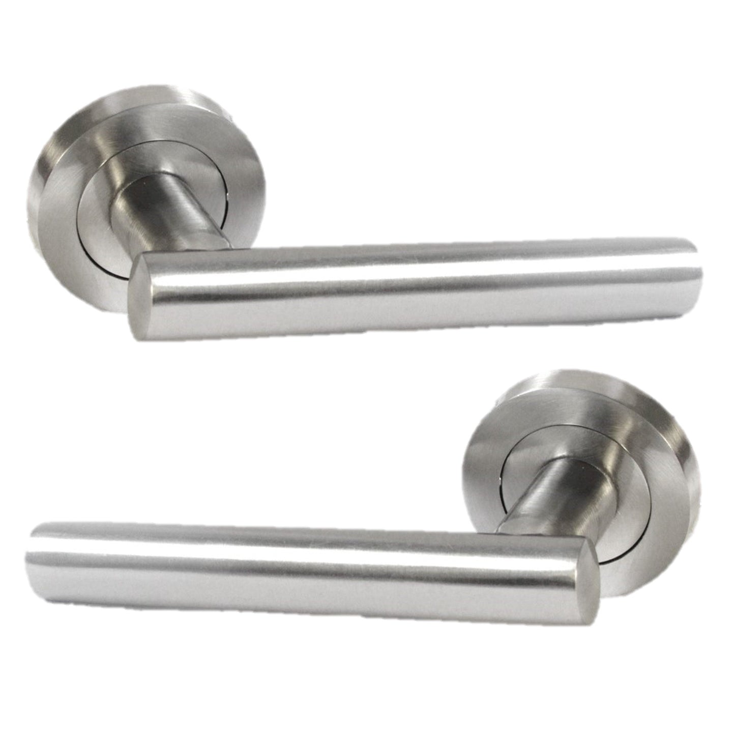 Door Handles T Bar Straight Lever on Rose Escutcheon Lock Key & Hinges - Satin