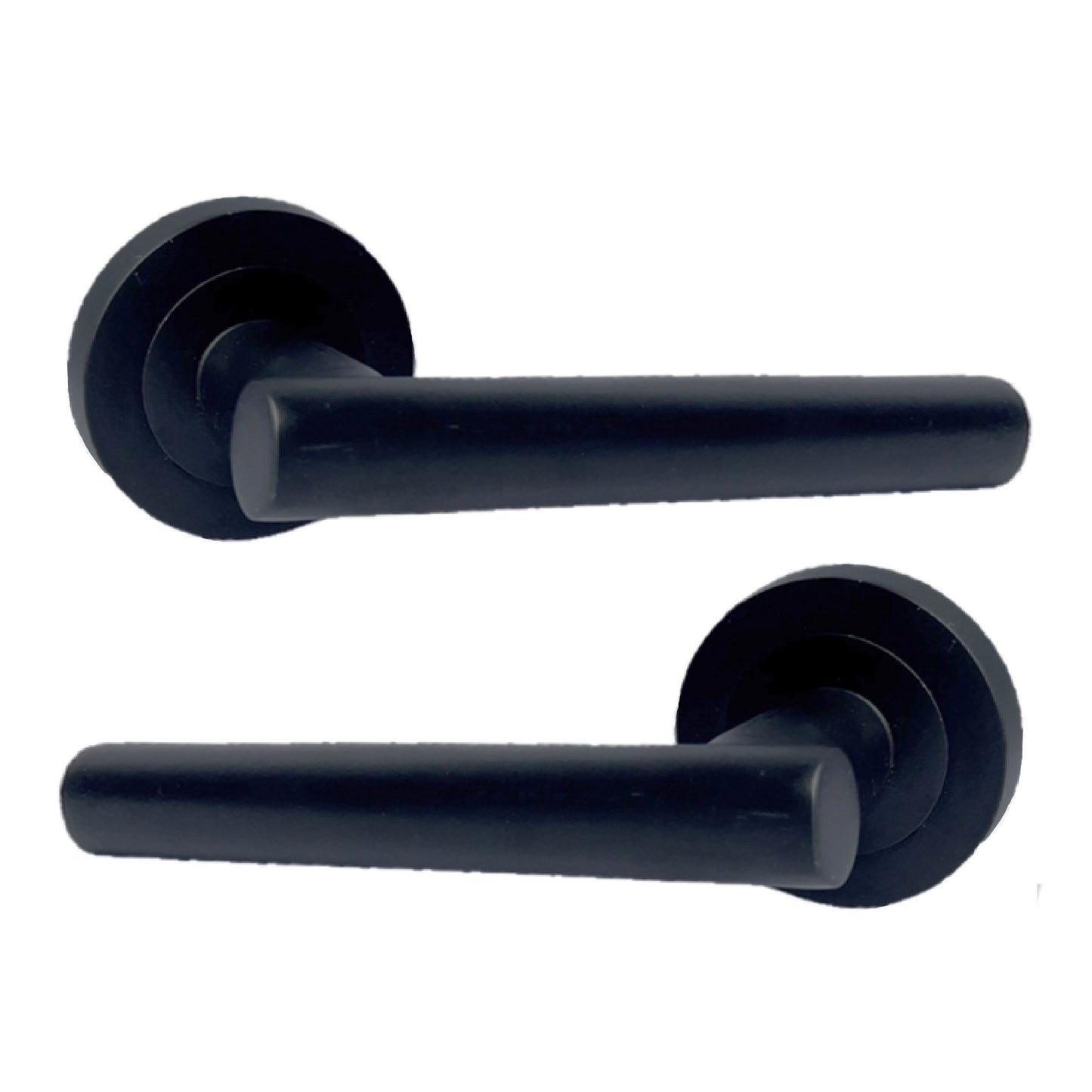 Poignées de porte à levier droit en T sur rosace - Noir mat 125 mm