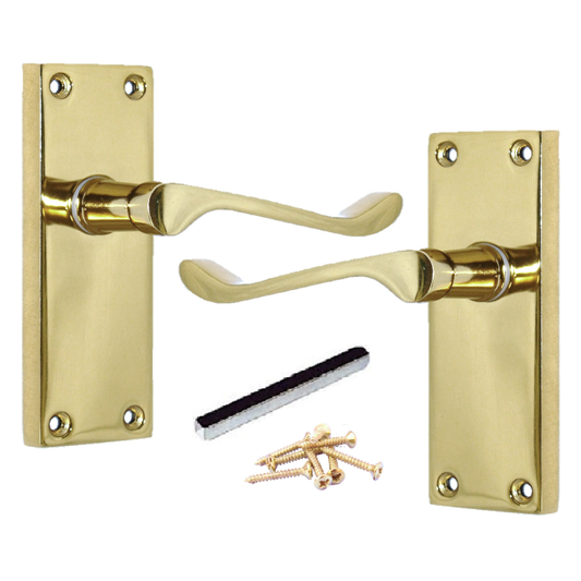 Door Handles Scroll Lever Internal Latch - Brass 118 x 40mm