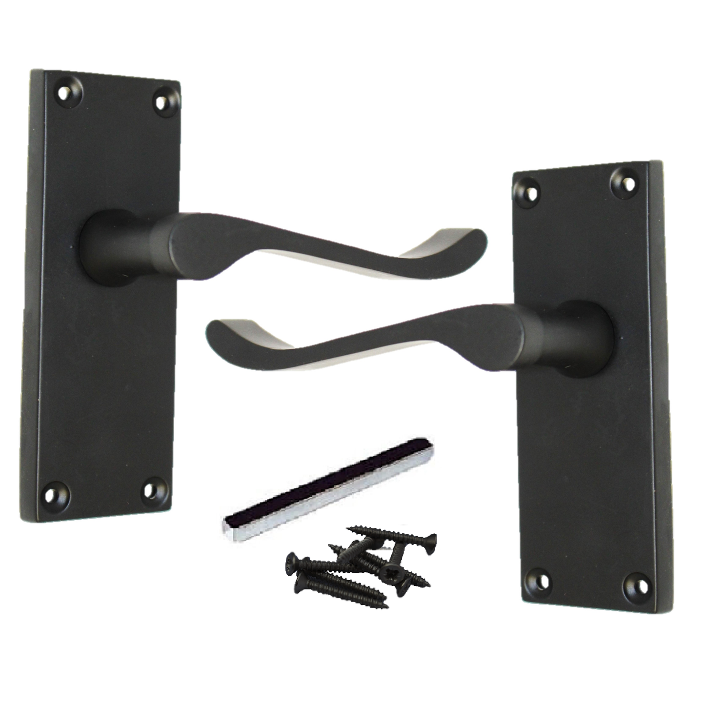 Door Handles Scroll Lever Internal Latch - Matt Black 118 x 40mm